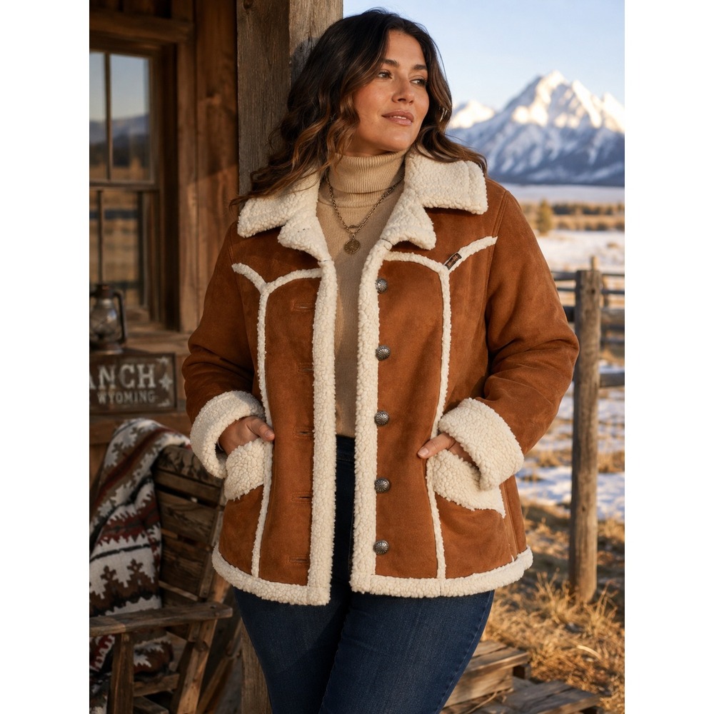 Wrangler Western Chore Coat Womens XXL Plus Faux Shearling Ranch Jacket Cowgirl - Picture 1 of 11